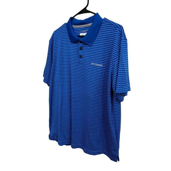 Columbia Blue Striped Polo Shirt Omni-Shade Sun Protection Short Sleeve Sz XL - Picture 3 of 8